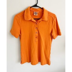 Tory Burch short sleeve button down orange top L